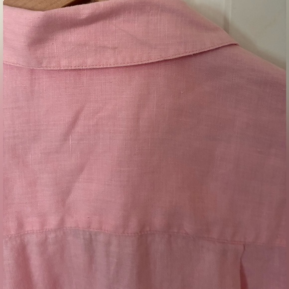 Women's L.L. Bean Pink Button-up Linen Short Sleeve Shirt - Picture 6 of 7